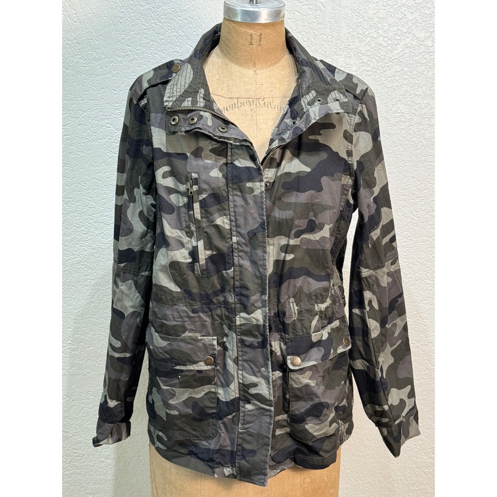 Love Tree Womens Camo Print Utility Field Jacket Green Zip Front Pockets L - Picture 1 of 14